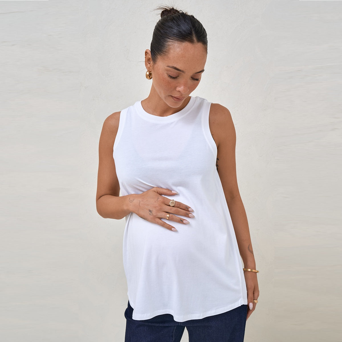 White Into It Curved Hem Tank