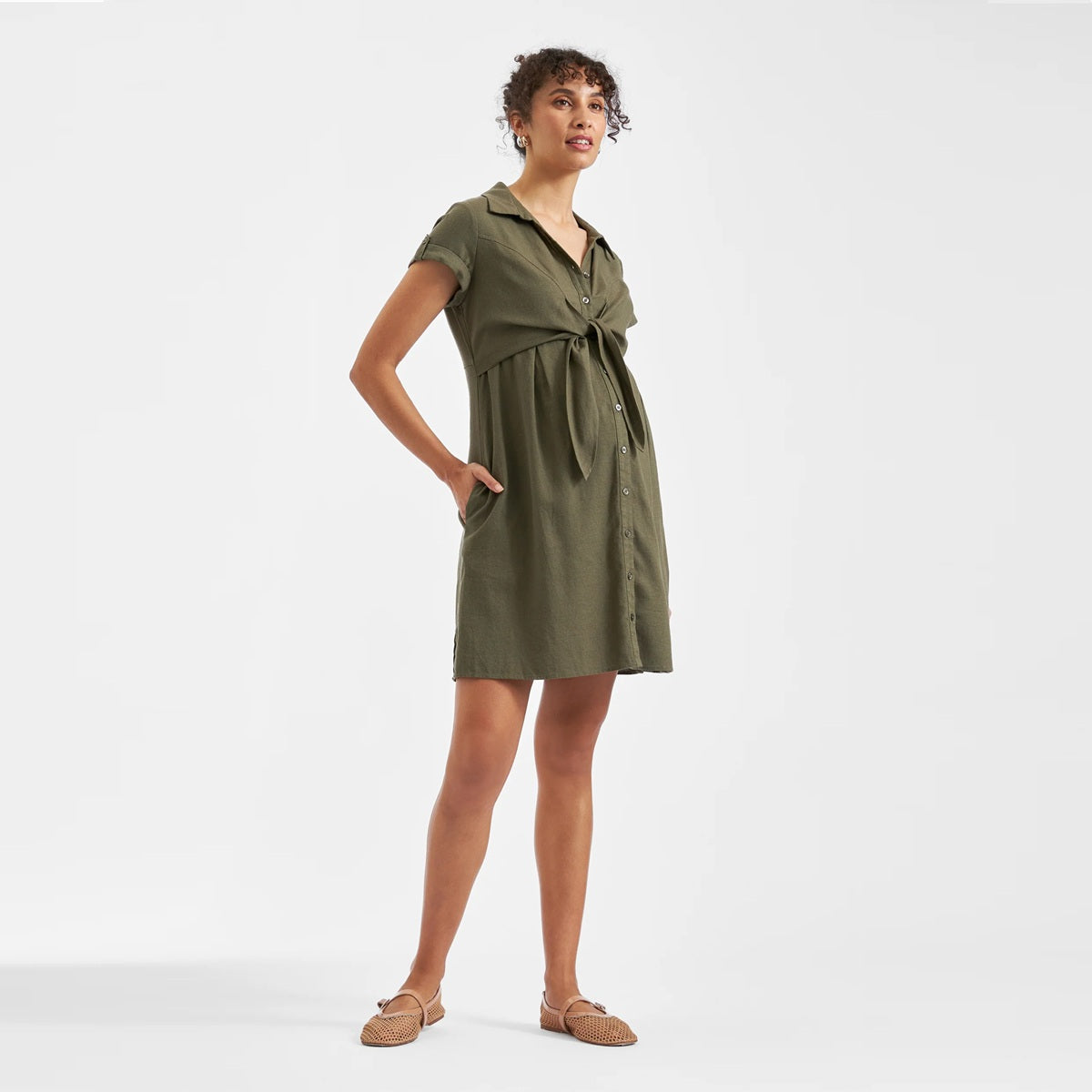Olive Colette Tie Up Linen Dress