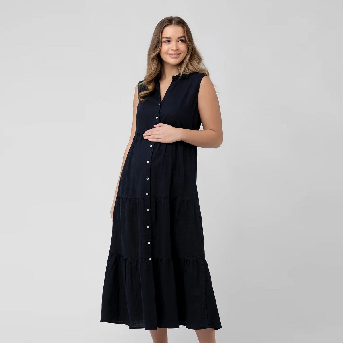 Navy Tracy Tiered Linen Dress