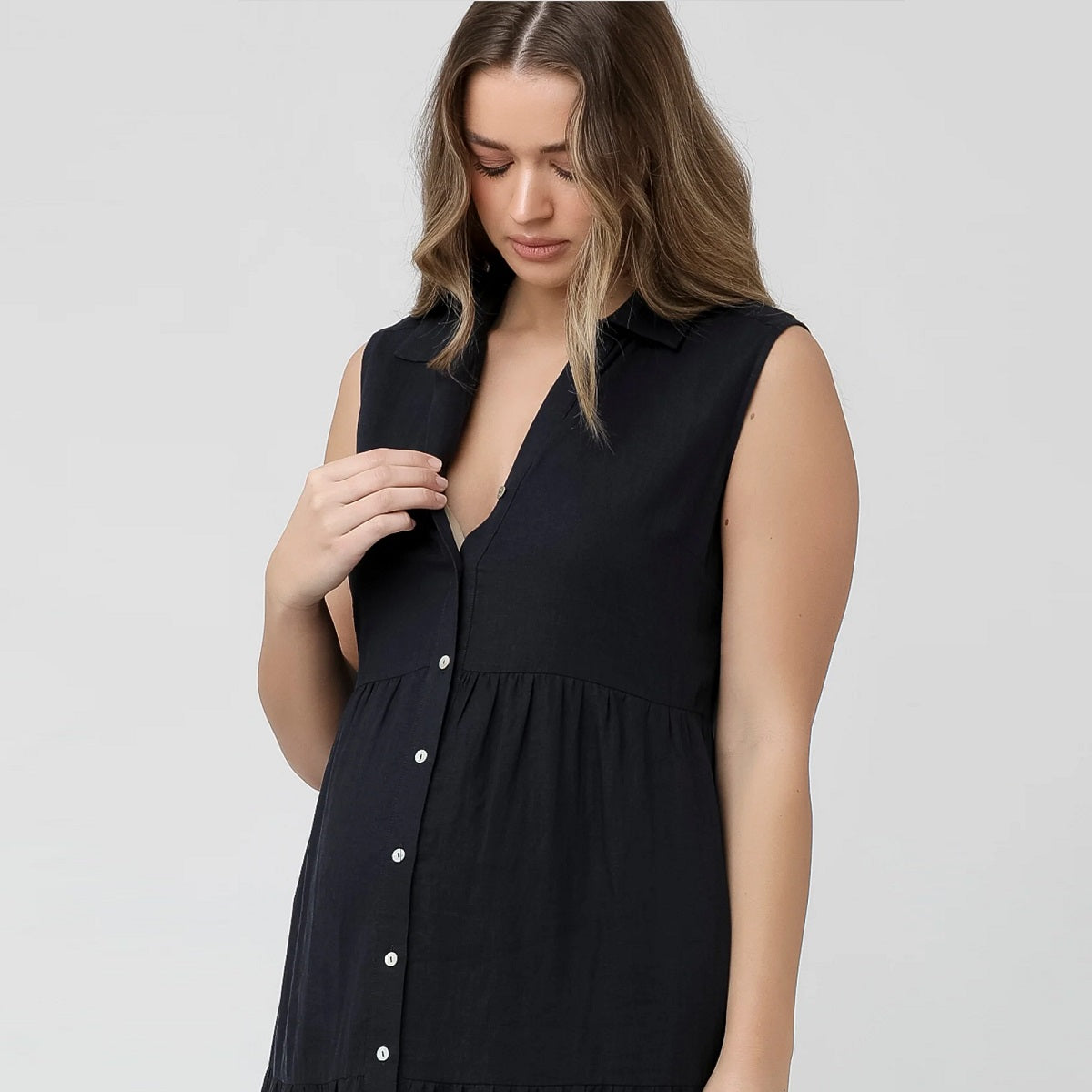 Navy Tracy Tiered Linen Dress