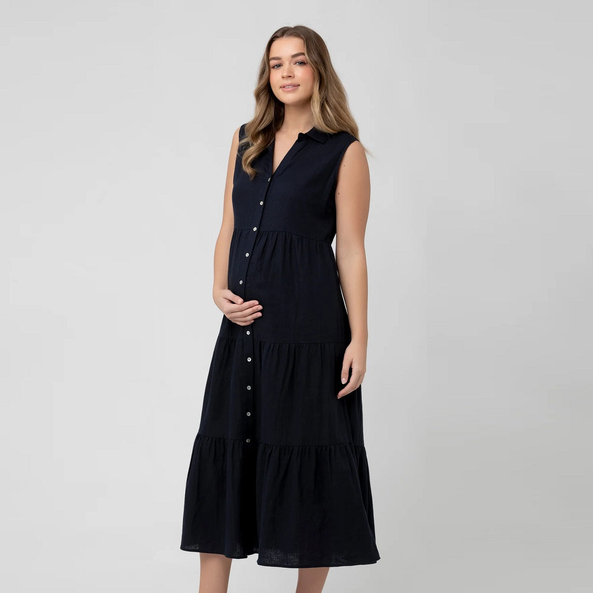 Navy Tracy Tiered Linen Dress