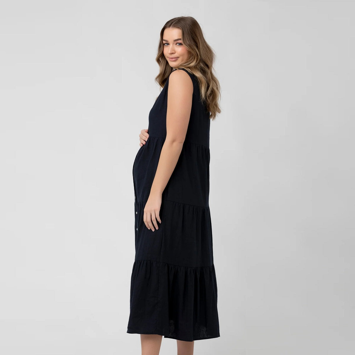 Navy Tracy Tiered Linen Dress