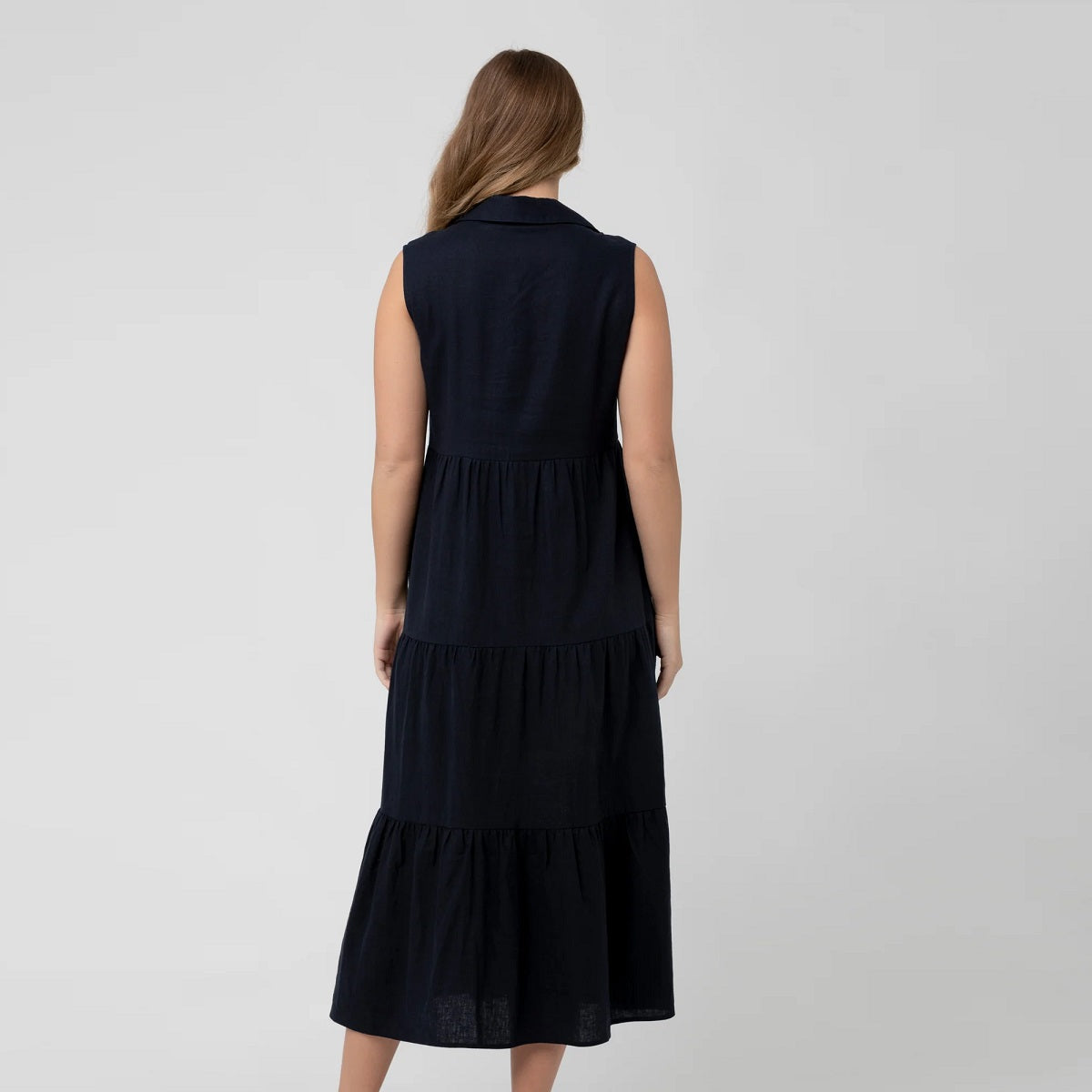 Navy Tracy Tiered Linen Dress