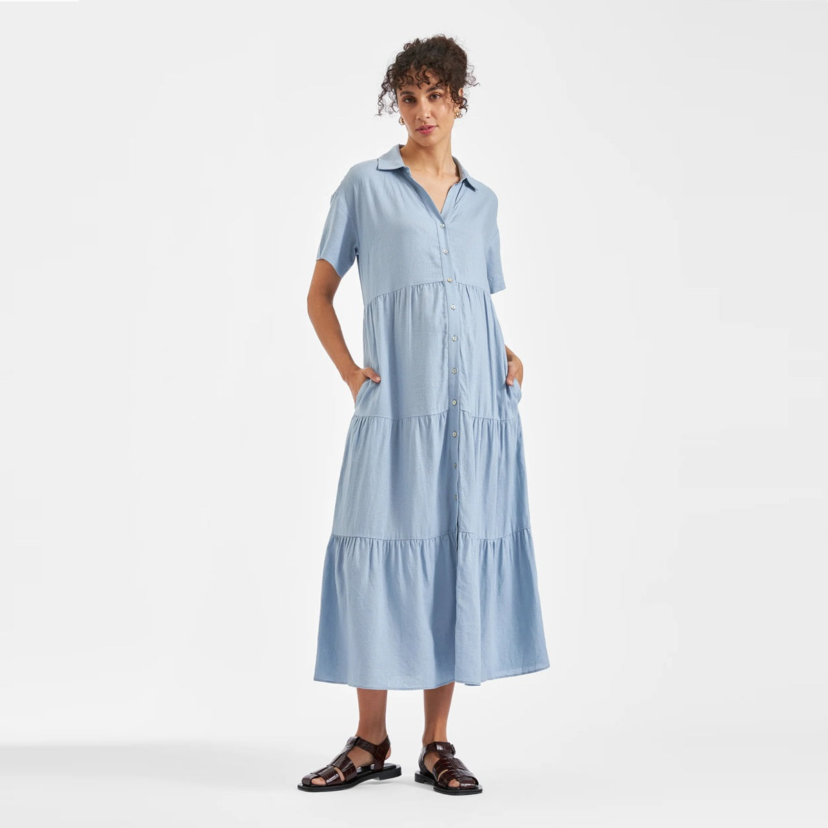 Pale Blue Macy Longline Linen Dress