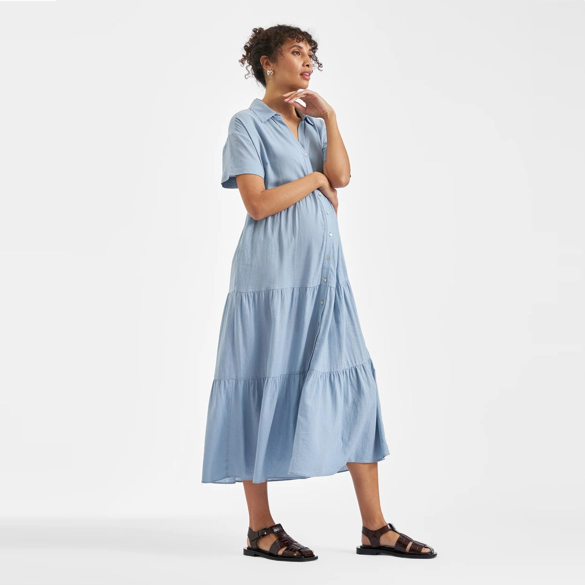 Pale Blue Macy Longline Linen Dress