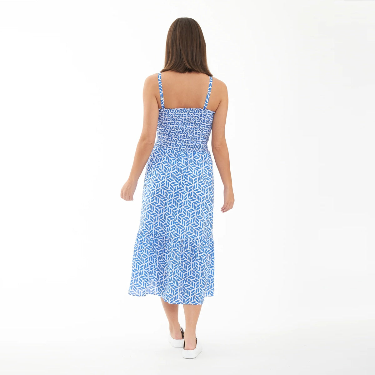 White Lapis Capri Shirred Dress