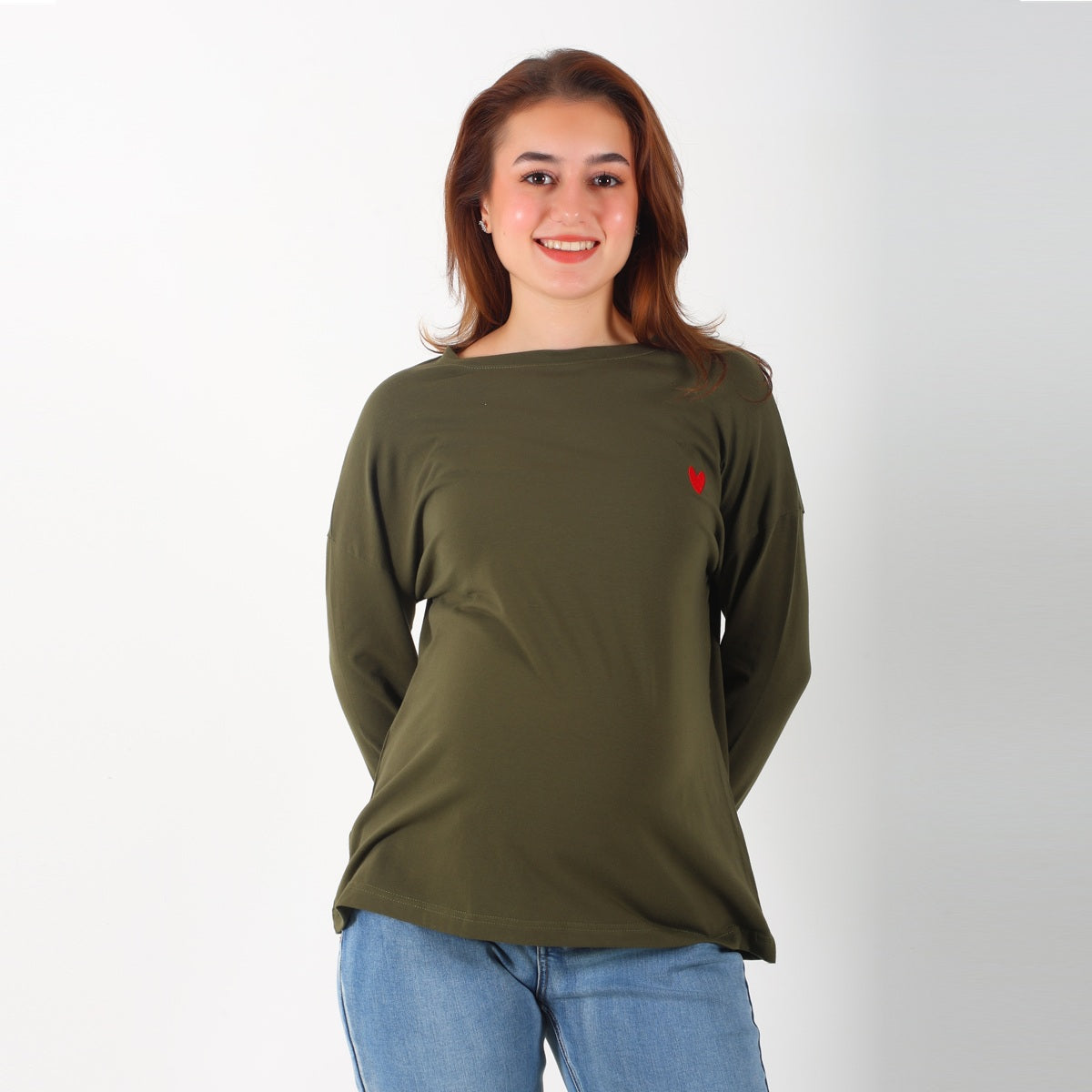 MamaHeart Olive Deep Long Sleeve Tee