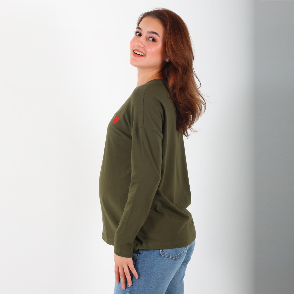 MamaHeart Olive Deep Long Sleeve Tee