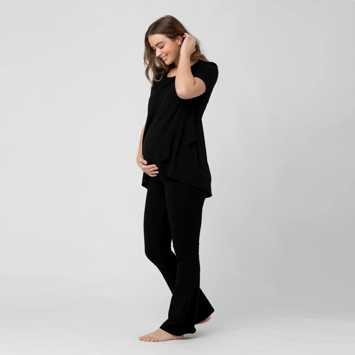 Black Short Raw Edge Nursing Top