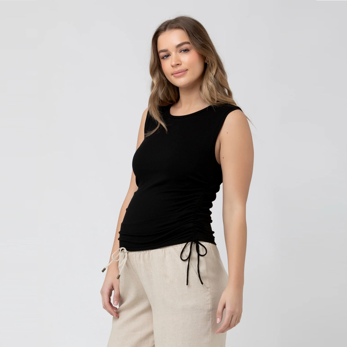 Black Jodie Ruched Rib Tank