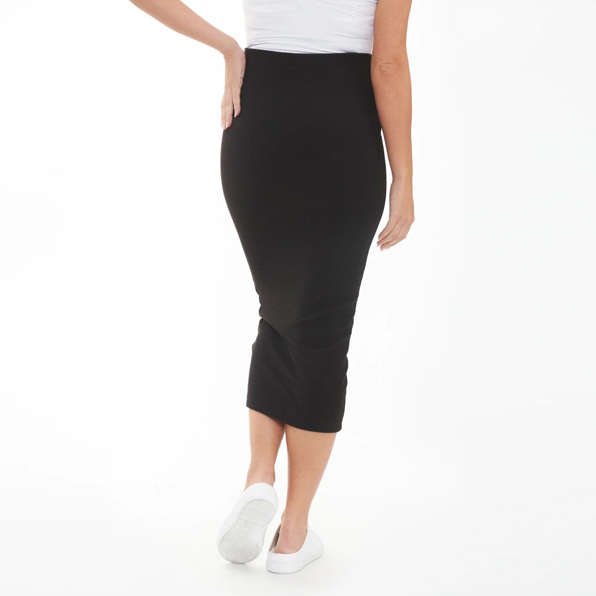Black Ribbed Knit Pencil Skirt