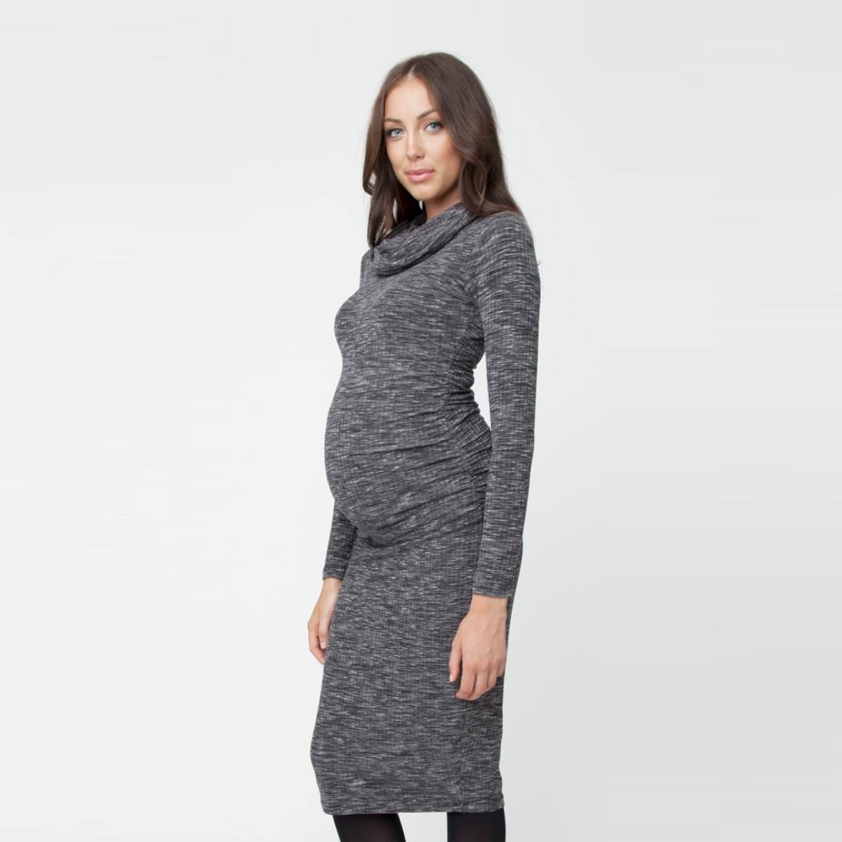 Black Ribbed Roll Neck Dress