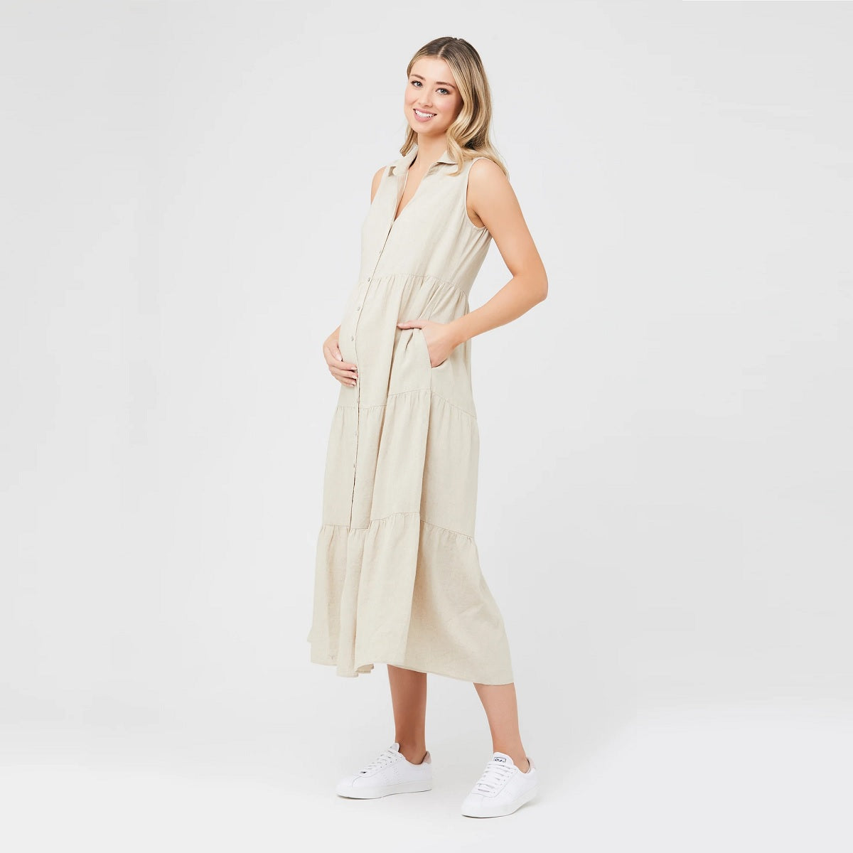 Natural Tracy Tiered Linen Dress