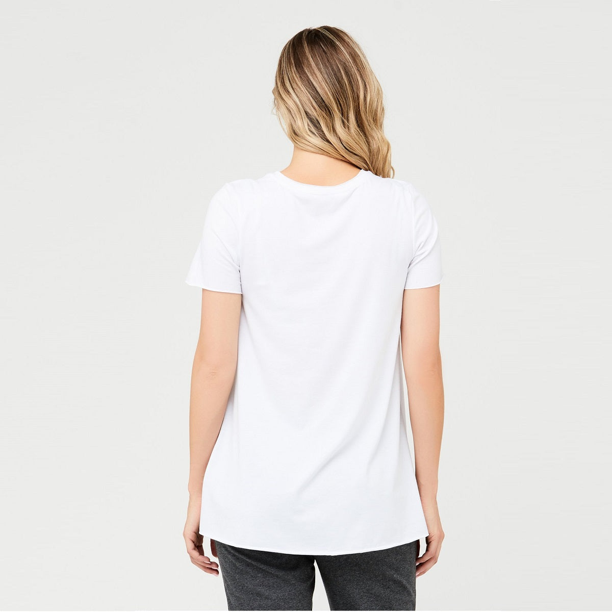 White Short Sleeve Raw Edge Nursing Top