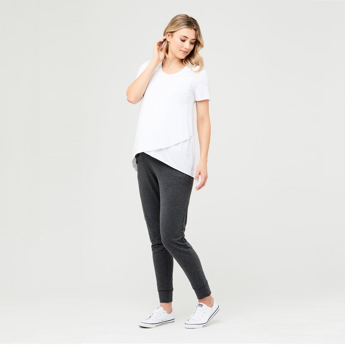 White Short Sleeve Raw Edge Nursing Top