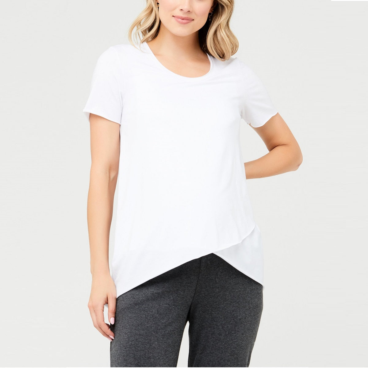 White Short Sleeve Raw Edge Nursing Top