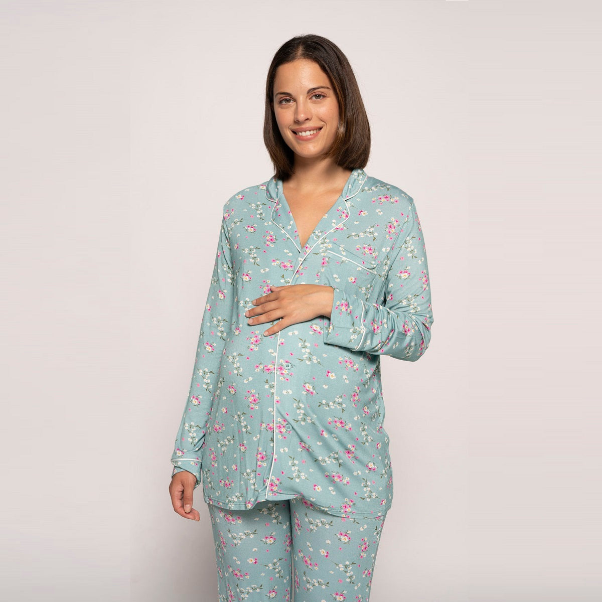 Turquoise Flowered Printed Pyjama