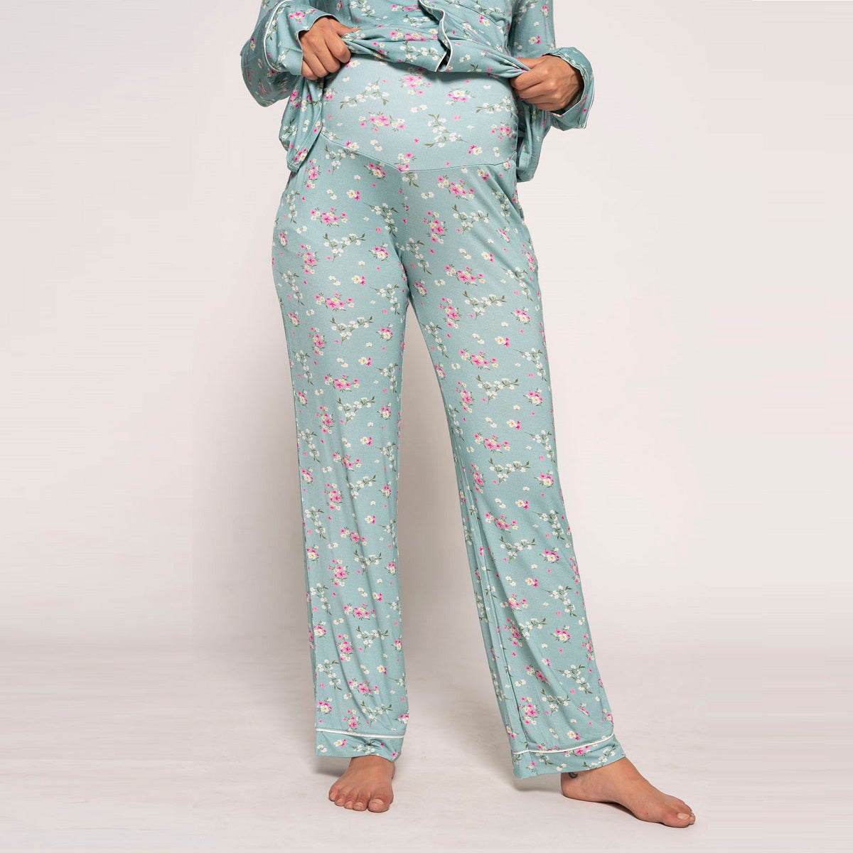 Turquoise Flowered Printed Pyjama