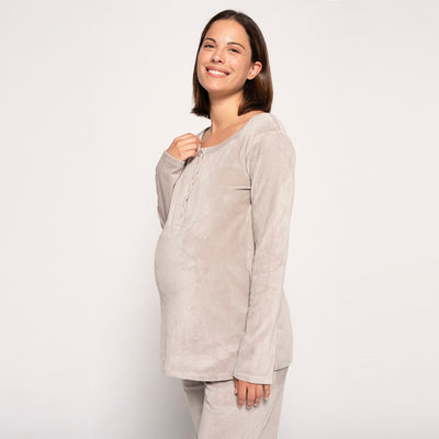 Grey Long sleeves Velor Pajama