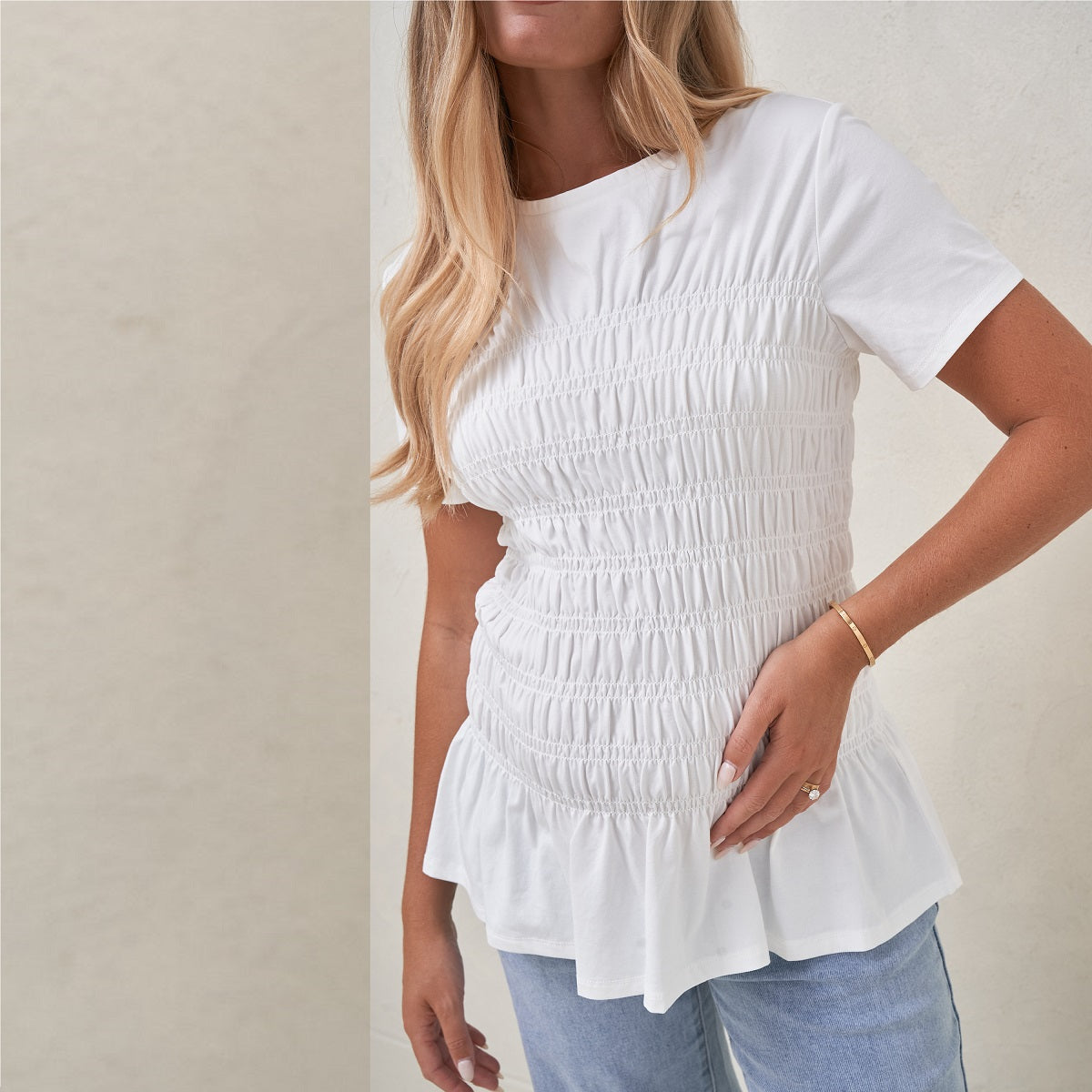 White Bring It In Gathered Tee
