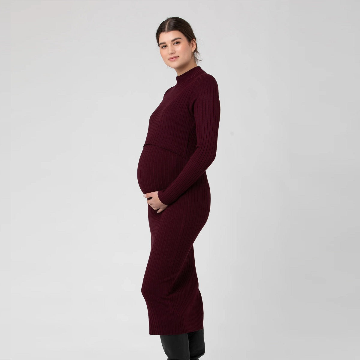 Maroon Nella Rib Nursing Knit Dress