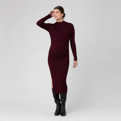 Maroon Nella Rib Nursing Knit Dress