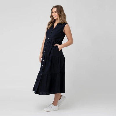Navy Tracy Tiered Linen Dress
