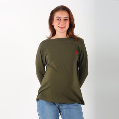 MamaHeart Olive Deep Long Sleeve Tee
