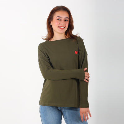 MamaHeart Olive Deep Long Sleeve Tee