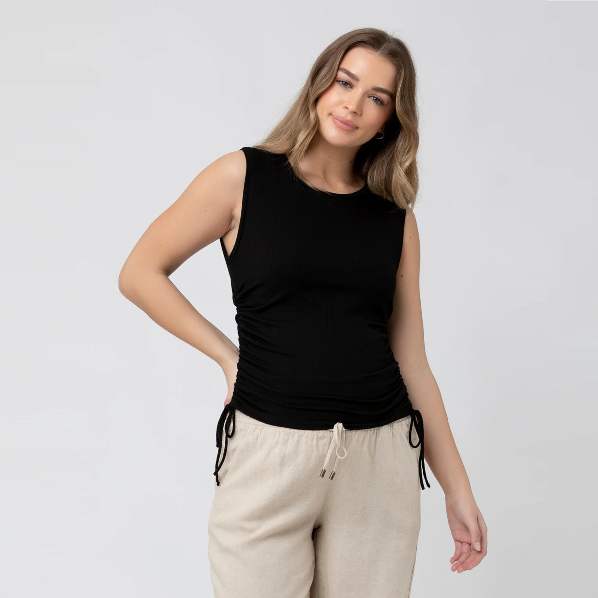 Black Jodie Ruched Rib Tank