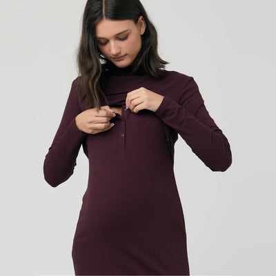 Maroon Ruby Rib Nursing Dress