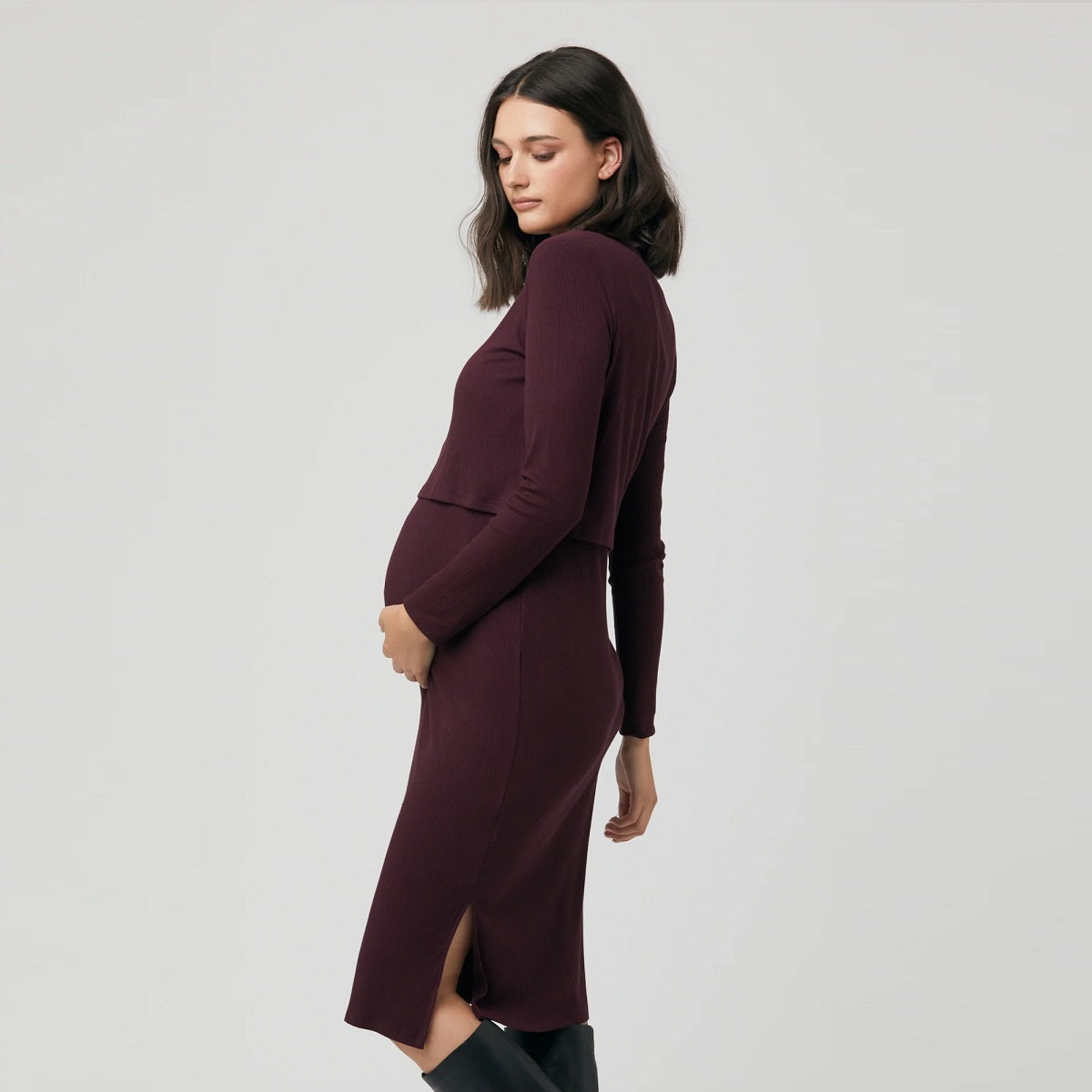 Maroon Ruby Rib Nursing Dress