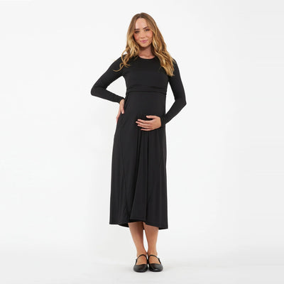 Black Luxe Knit A-Line Nursing Dress