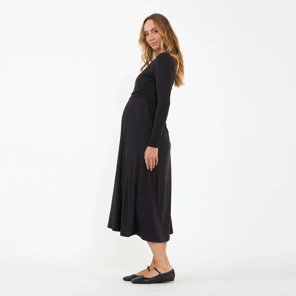 Black Luxe Knit A-Line Nursing Dress
