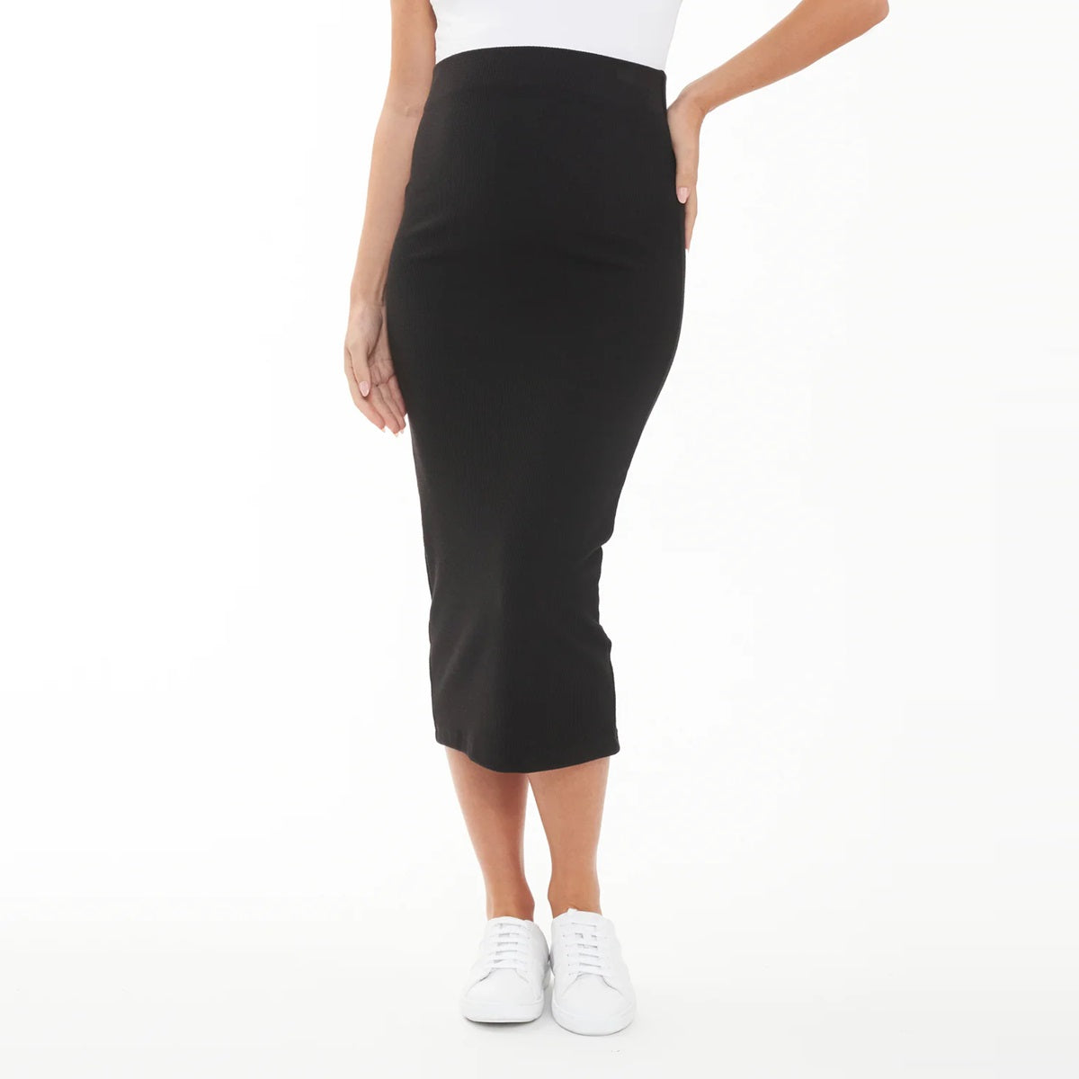 Black Ribbed Knit Pencil Skirt