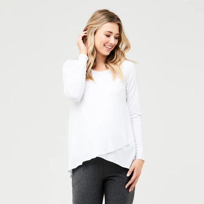 White Raw Edge Nursing Top