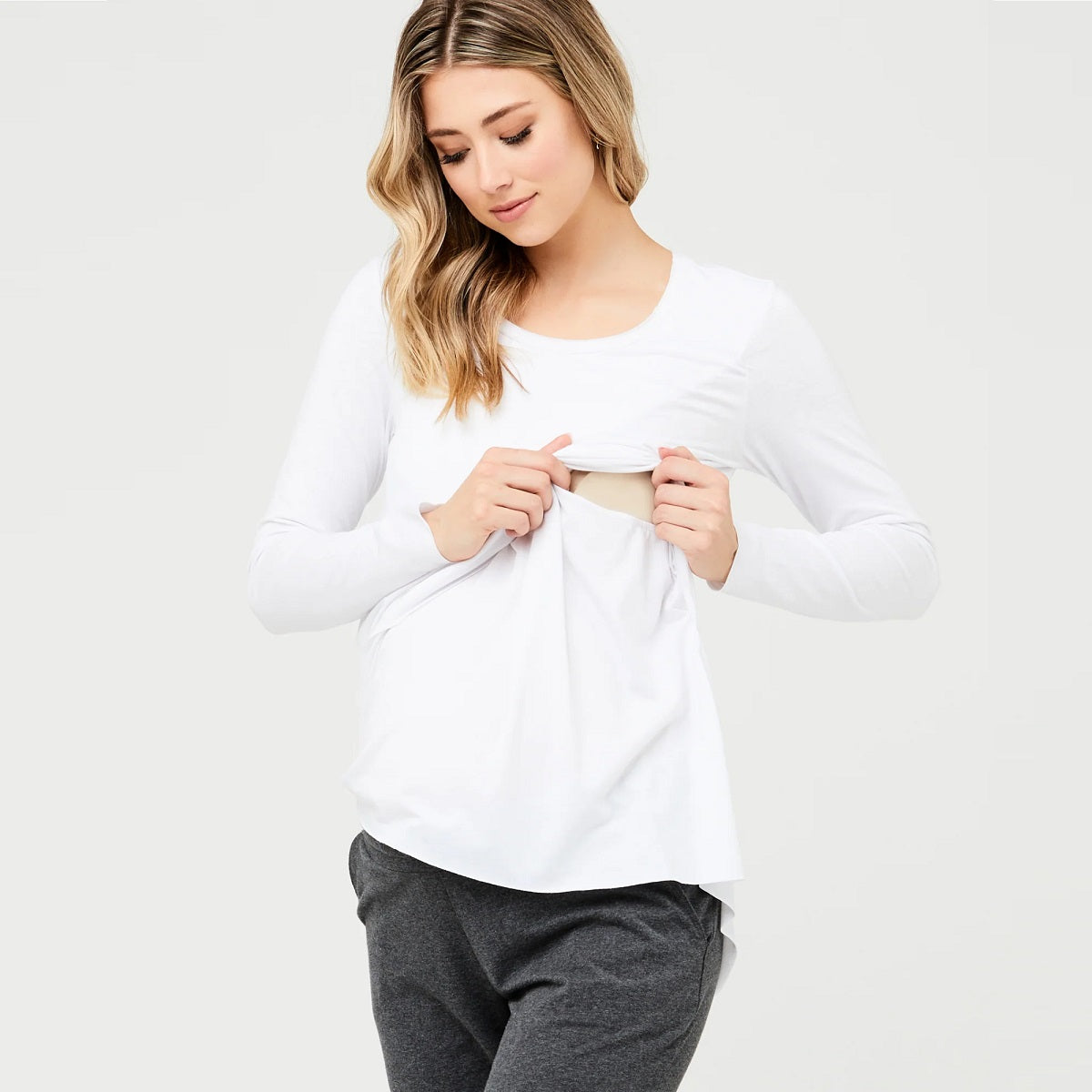 White Raw Edge Nursing Top