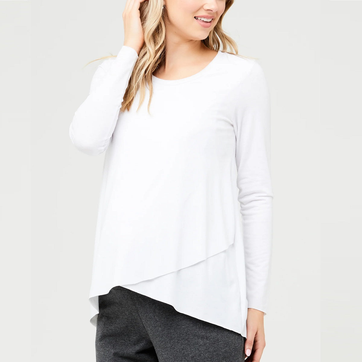 White Raw Edge Nursing Top