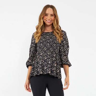 Mocha Izzie Shirred Top