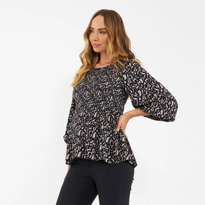 Mocha Izzie Shirred Top