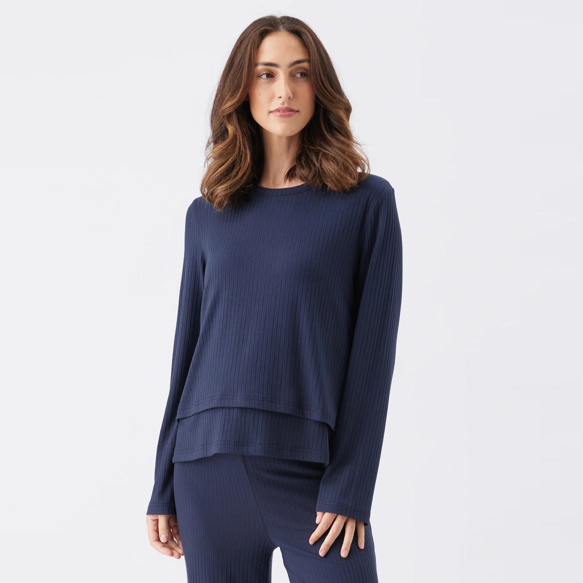 Navy Mike Rib Nursing Top