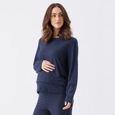 Navy Mike Rib Nursing Top