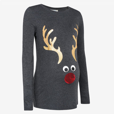 Grey Reindeer Christmas Top