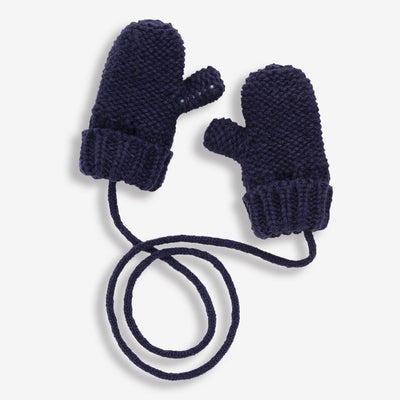 Navy Mittens With String