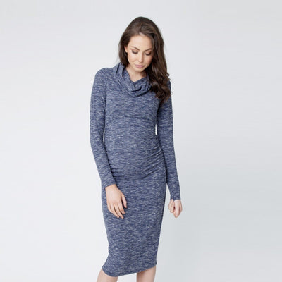 Denim Ribbed Roll Neck Dress