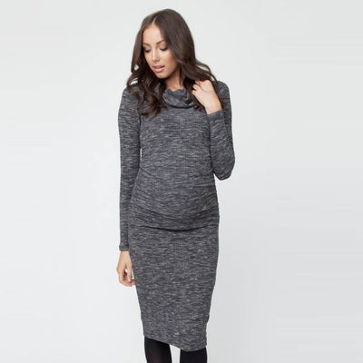 Black Ribbed Roll Neck Dress