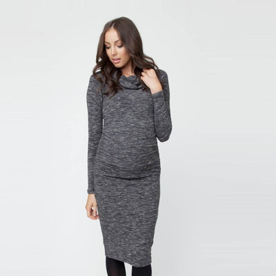 Black Ribbed Roll Neck Dress