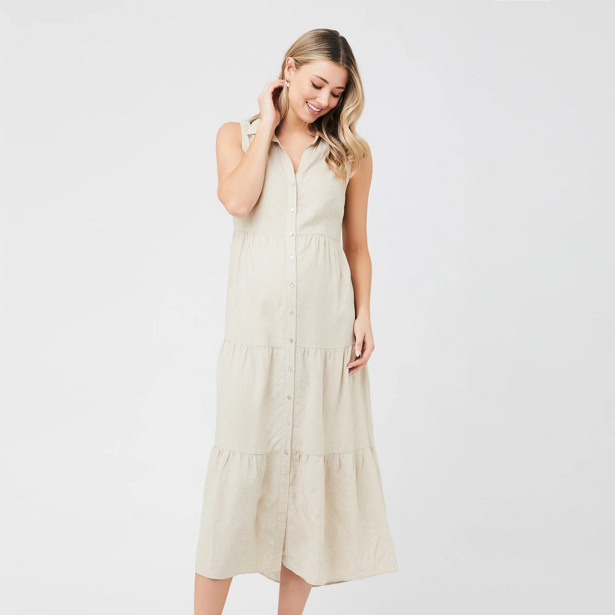 Natural Tracy Tiered Linen Dress