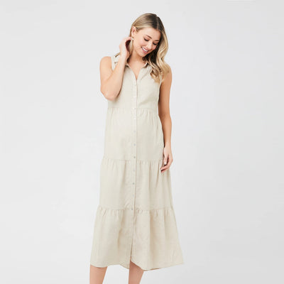 Natural Tracy Tiered Linen Dress