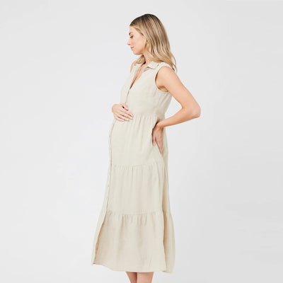 Natural Tracy Tiered Linen Dress